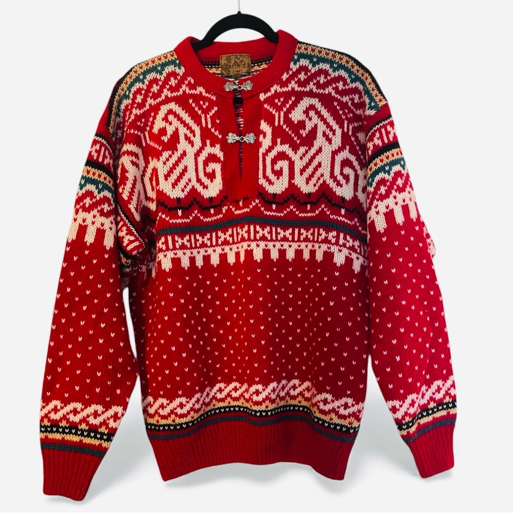 Cubas Norwegian Knit Size Medium Red Wool Sweater